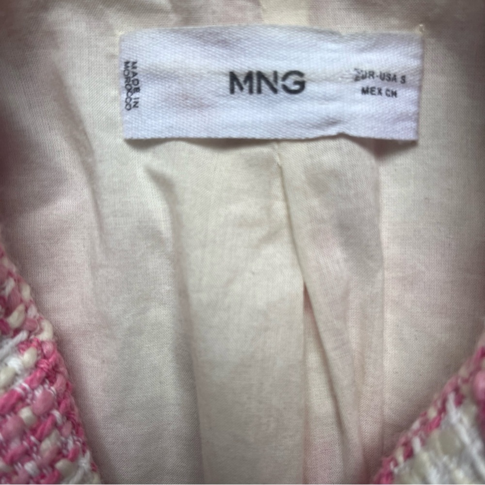 MANGO Pink White Plaid Check Tweed Cropped Blazer Jacket. - Picture 13 of 16